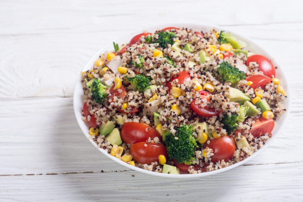 A quinoa salad is a great idea for the day hiker to fuel up with a healthy meal. It's packed with vitamins and minerals that we all need to keep us fit. So a quinoa salad is definitely a good idea!